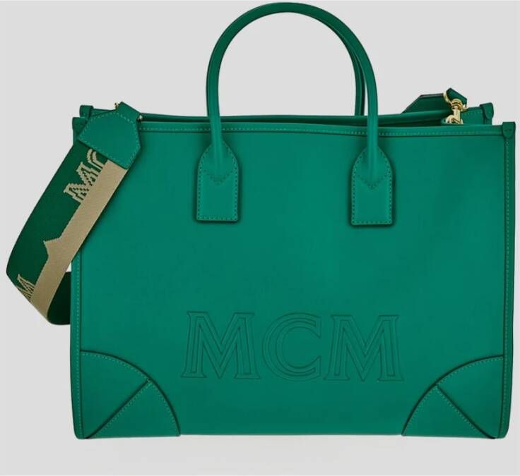MCM Logo Tote Bag Klassieke Collectie Groen Dames