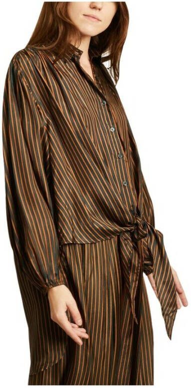 Mes Demoiselles Gestreepte zijden oversized shirt Groen Dames