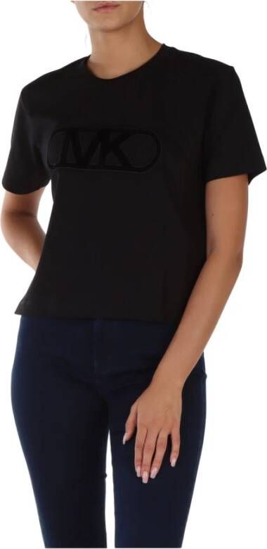 Michael Kors Biologisch katoenen T-shirt met fluwelen logopatch Black Dames