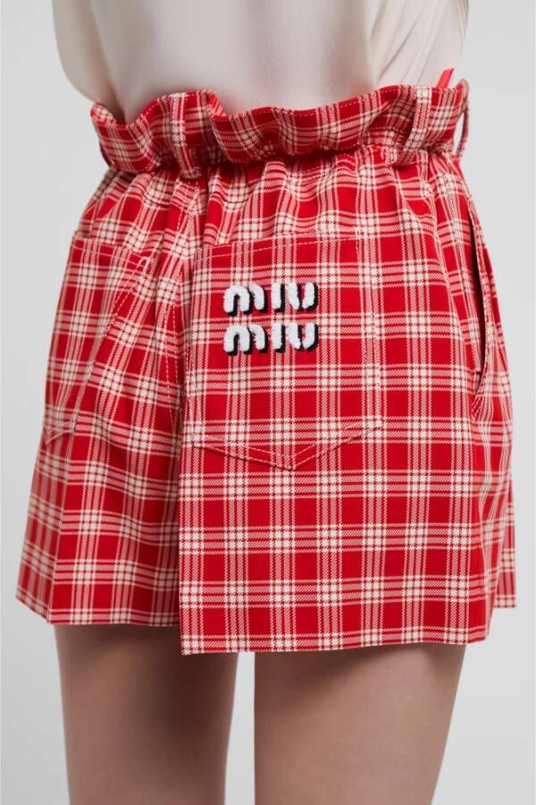 Miu Rode katoenen shorts met geborduurd logo Rood Dames