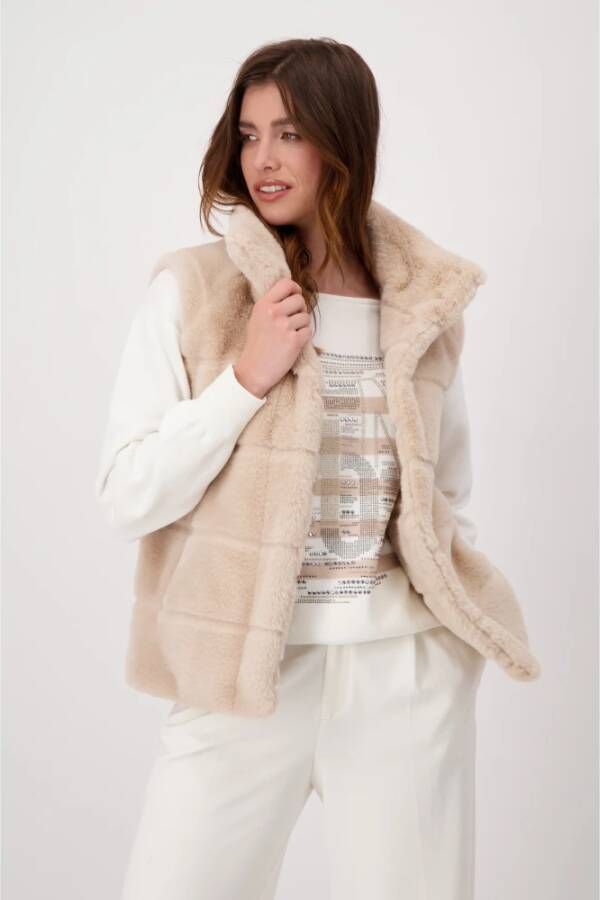 monari Gestreepte Pluizige Vest Beige Dames