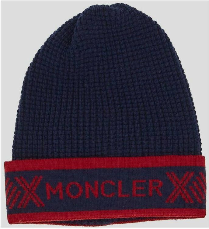 Moncler Logoed Beanie Klassieke Stijl Blauw Unisex