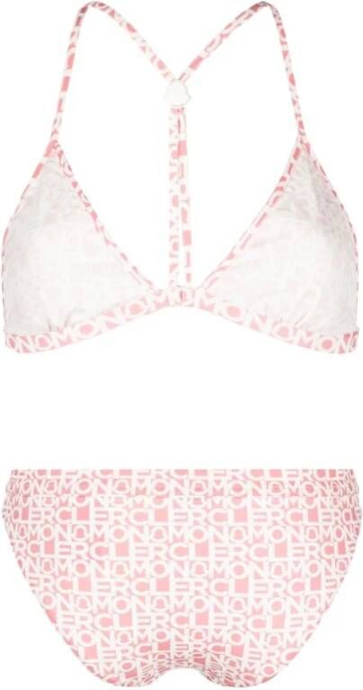 Moncler Roze Cross Over Bikini met Wit Logo Print Roze Dames