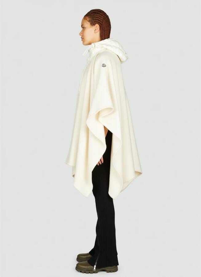 Moncler Gewatteerde Hoodie Wollen Cape Jas Wit Dames