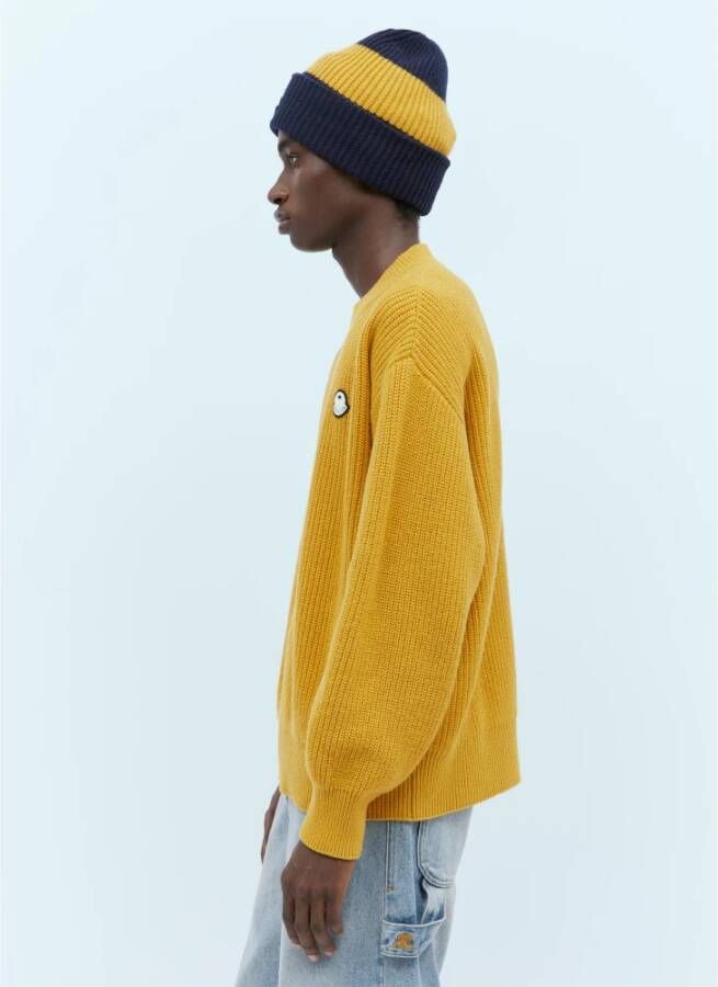 Moncler Gele Sweaters met Velvet Logo Patch Yellow Heren