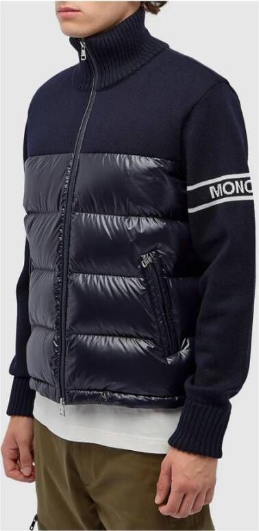 Moncler Cardigan met hoge hals en donsvulling Blauw Heren