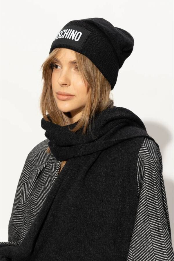 Moschino Beanie met logo Zwart Unisex
