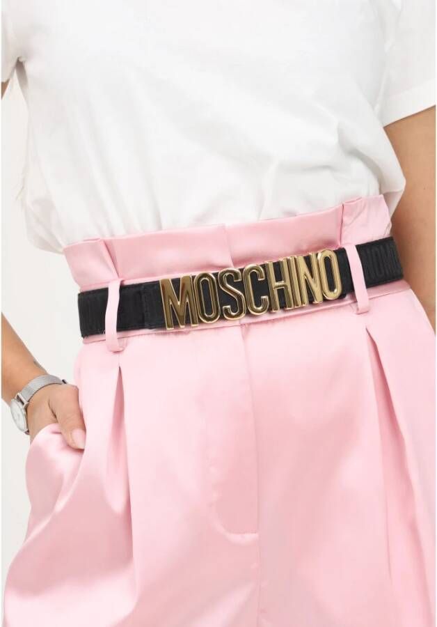 Moschino Zwarte riem met logo gesp voor mannen en vrouwen Zwart Heren