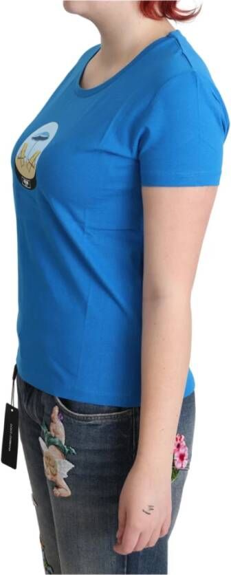 Moschino Blauw Bedrukt Katoenen Korte Mouwen T-shirt Blauw Dames