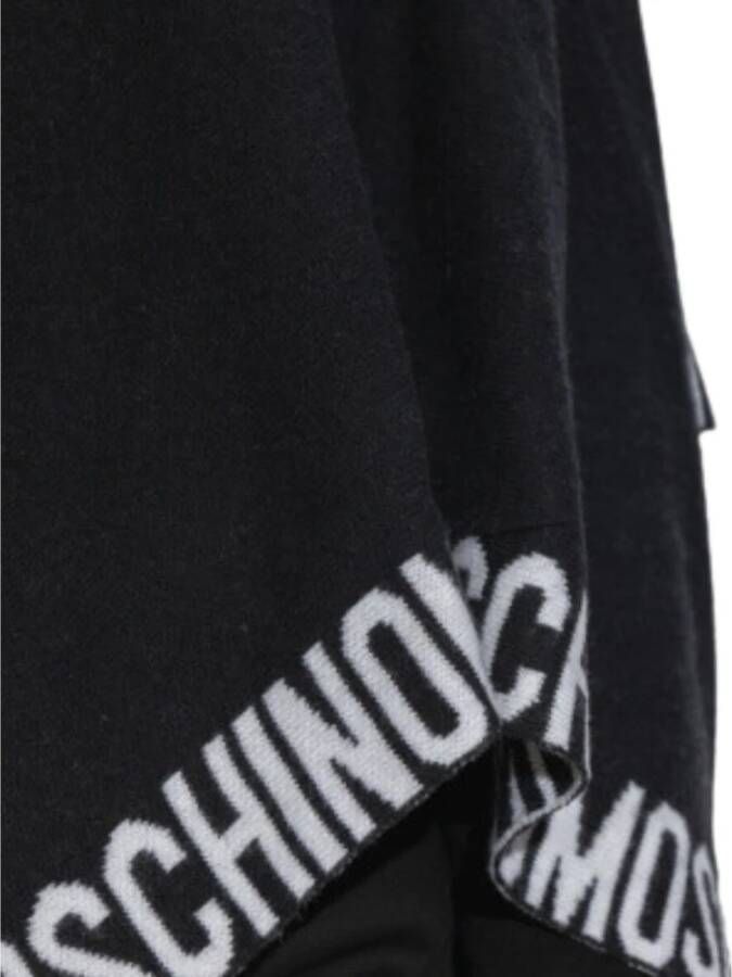 Moschino Zwarte Poncho met Logo Patroon van Wol-Kasjmier Zwart Dames