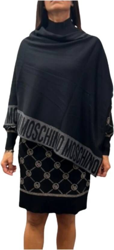 Moschino Zwarte Glitter Logo Poncho Zwart Dames