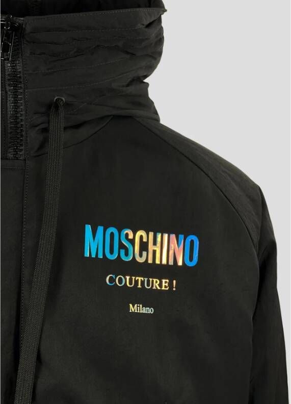 Moschino Lichte jas Holografisch logo Ritssluiting Black Heren