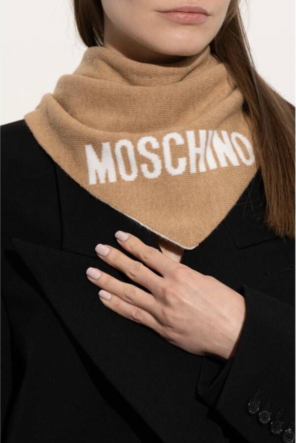Moschino Sjaal met logo Beige Unisex