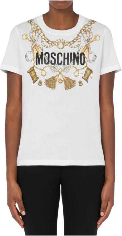 Moschino Wit Logo Print Katoenen T-Shirt en Polo Wit Dames