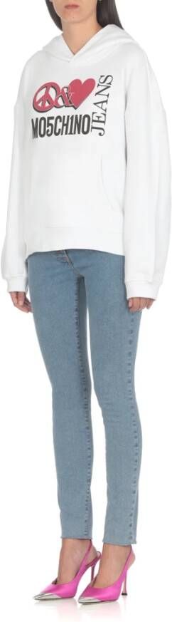 Moschino Witte Katoenen Hoodie met Peace Love Logo White Dames