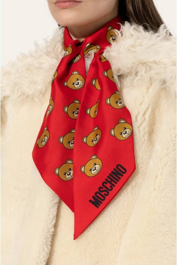 Moschino Zijden sjaal met logo Rood Unisex