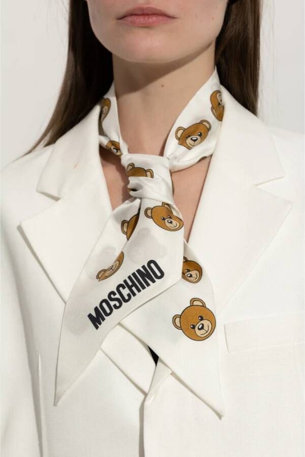 Moschino Zijden sjaal met logo Wit Unisex