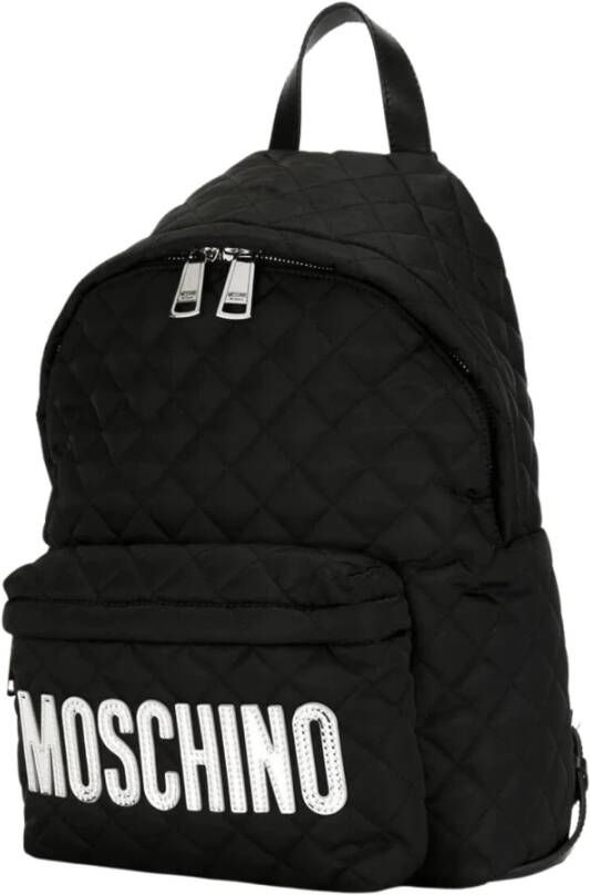 Moschino Zwarte rugzak met dubbele ritssluiting en logo plaatje Zwart Heren