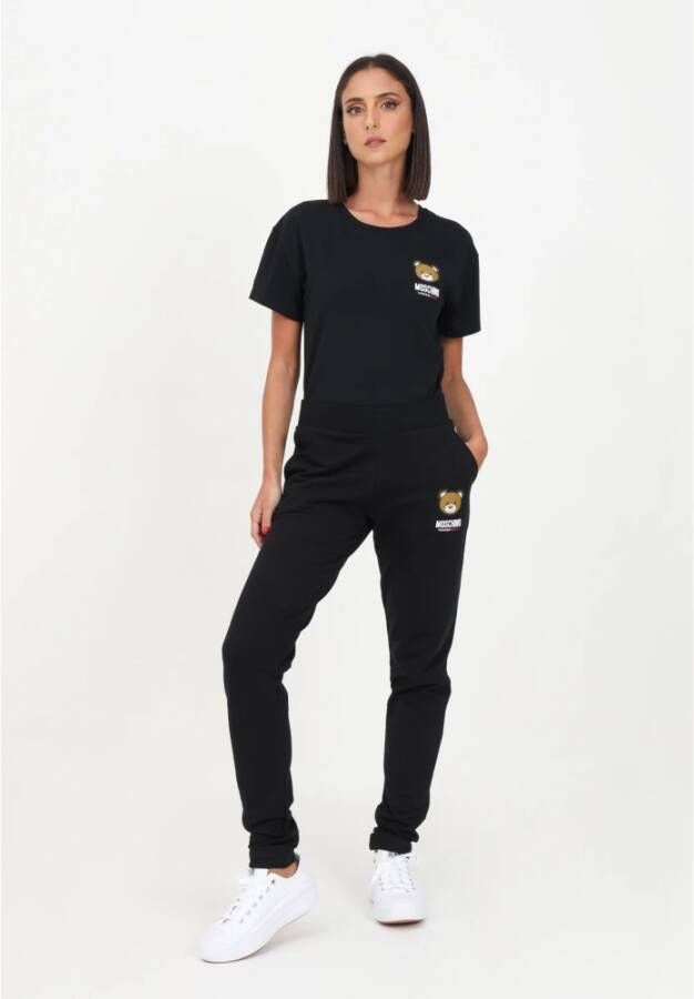 Moschino Zwarte sportieve broek met logo patch Zwart Dames