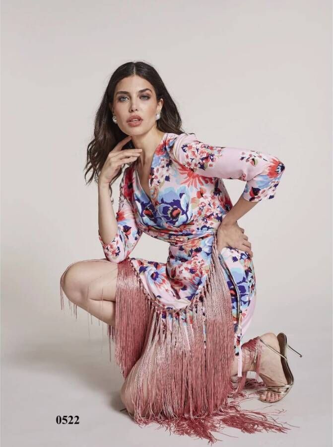 Moskada Bloemenprint Midi Jurk met Franjes Roze Dames