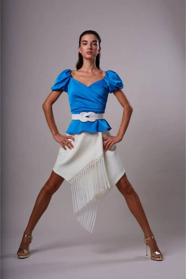 Moskada Blauwe Satijnen Blouse 46 Blauw Dames
