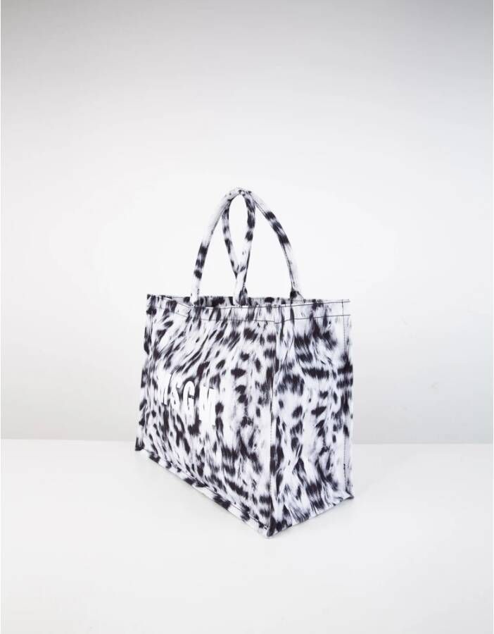 Msgm Bicolor Tote Bag met decoratieve print en logo Wit Dames