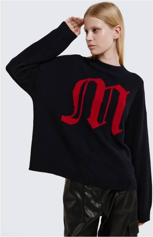 Msgm Crewneck Wollen Trui met Voorlogo Blue Dames