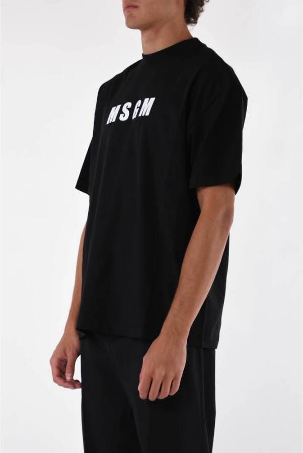Msgm Katoenen T-shirt met Bedrukt Logo Zwart Heren