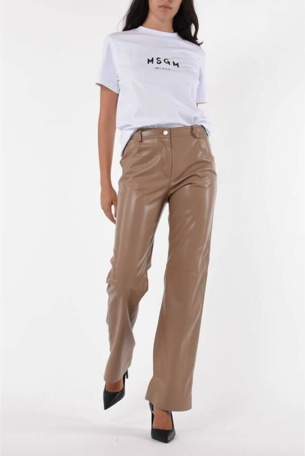Msgm Rechte Pijp Imitatieleren Broek Beige Dames