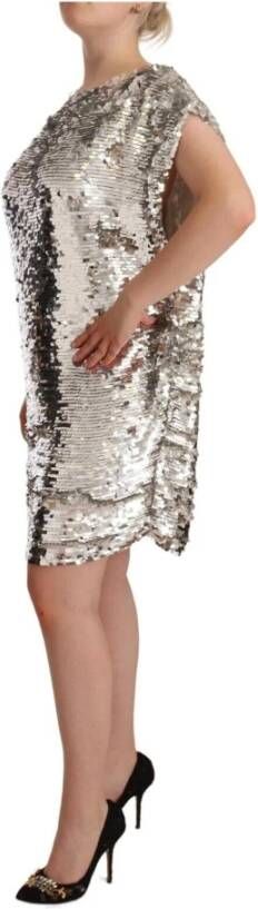 Msgm Silver Sequined Polyester Short Sleeves Shift Mini Dress Grijs Dames