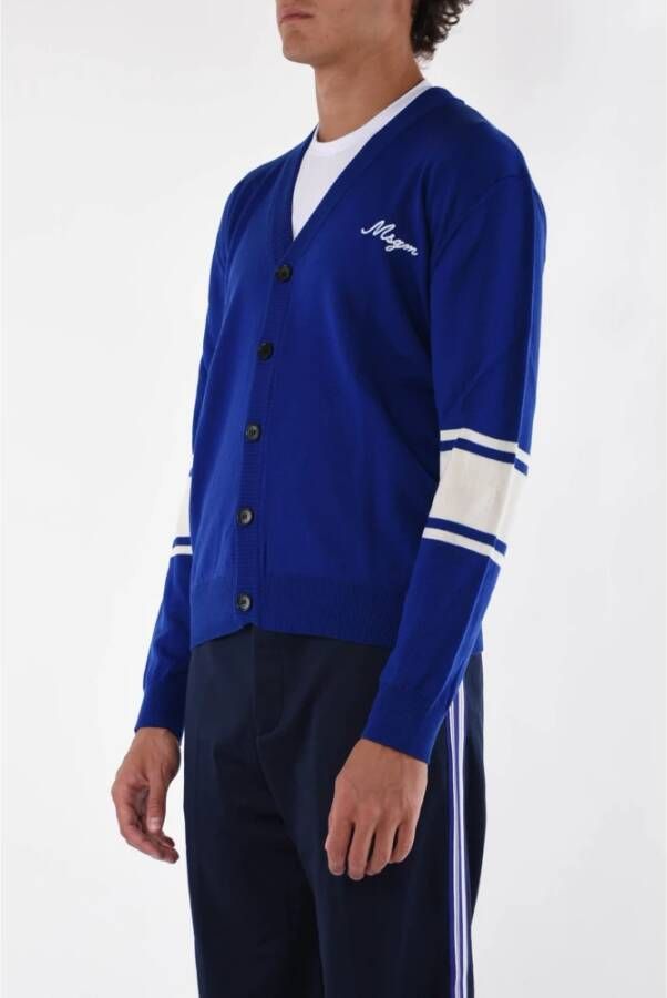 Msgm Wollen Cardigan met Geborduurd Logo Blauw Heren
