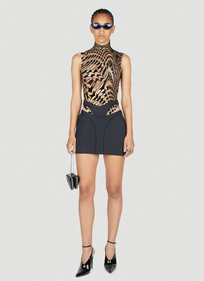 Mugler Stretch Minirok met Heupuitsparingen Zwart Dames