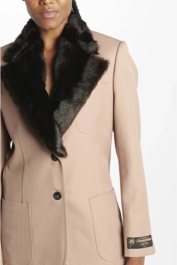 N21 Blazer met bontkraag in vleeskleur Pink Dames