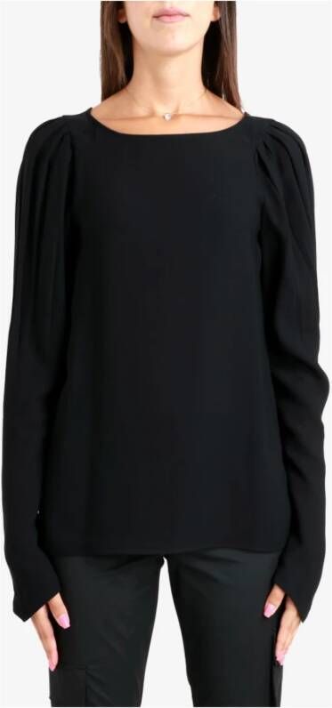 N21 Zwarte Viscose Shirt met Geplooide Details Zwart Dames