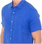 Napapijri Korte Mouw Blauwe Linnen Overhemd Blue Heren - Thumbnail 2