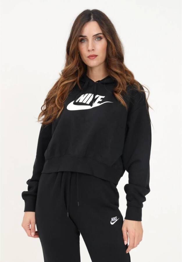 Nike "Zwarte Crop Hoodie met Gedurfd Logo" Zwart Dames