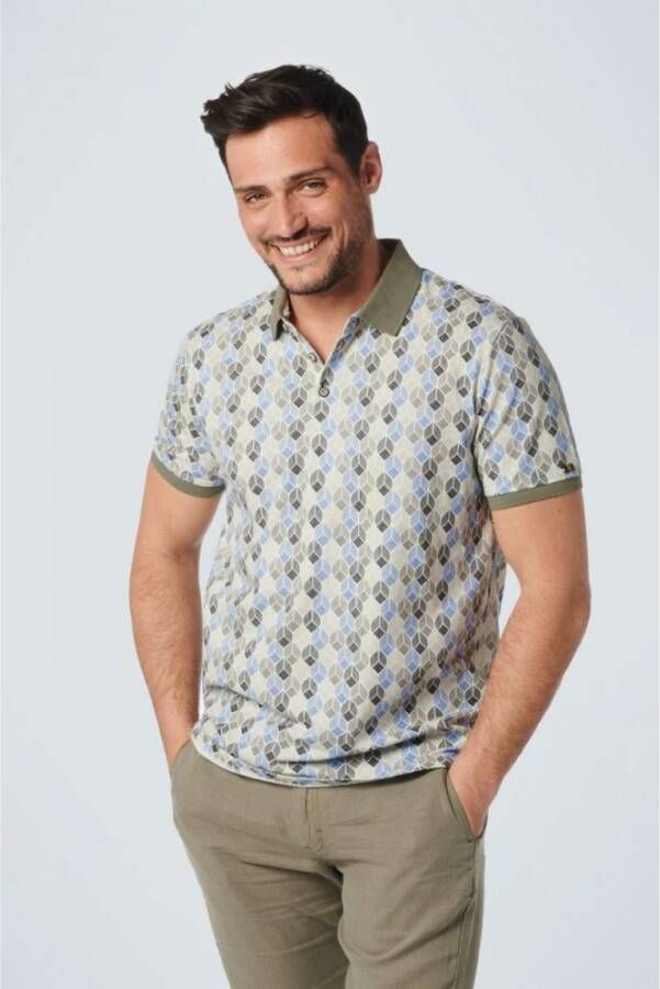 No Excess Poloshirt Print Blauw Groen Blauw Heren