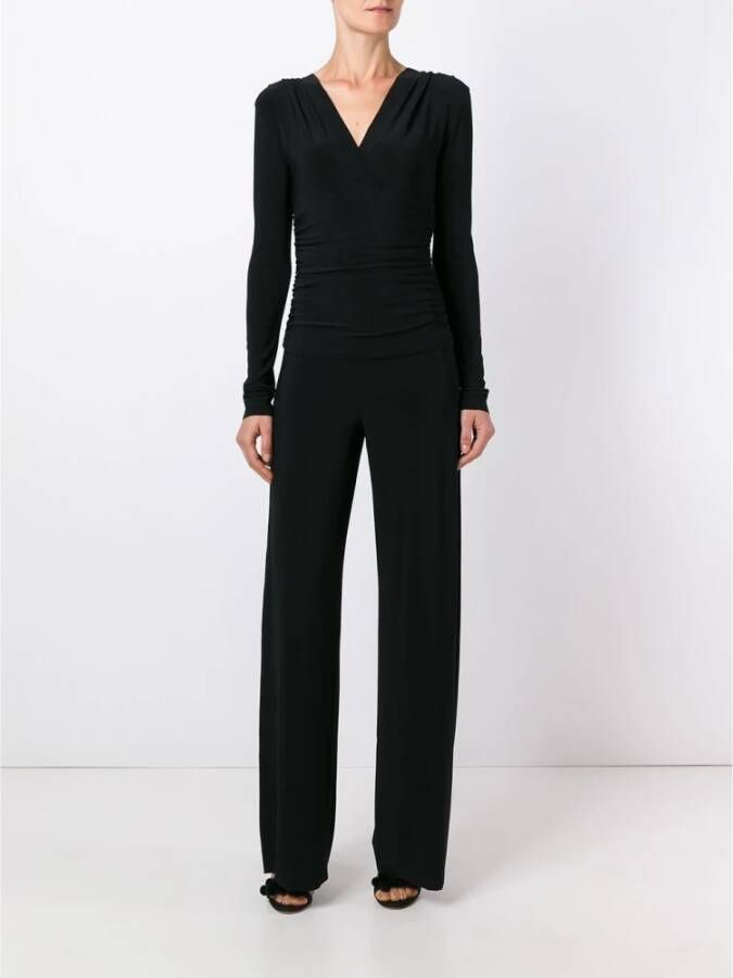 Norma Kamali Zwarte V-hals jumpsuit met lange mouwen Zwart Dames
