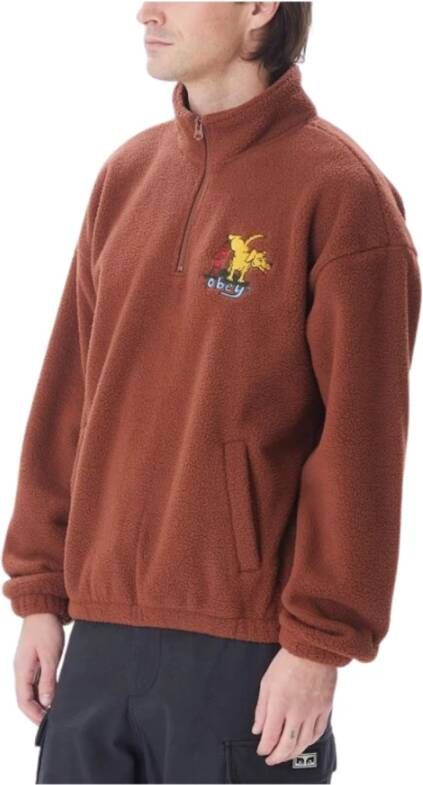 Obey Hoodie met Ritssluiting Bruin Heren