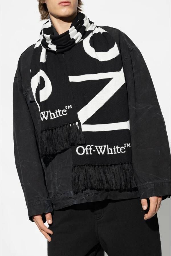 Off White Sjaal met logo Zwart Heren