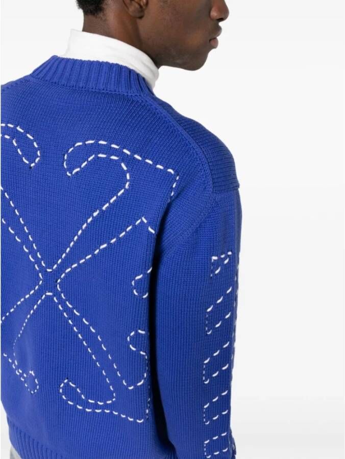 Off White Blauwe Katoenmix Trui Blauw Heren