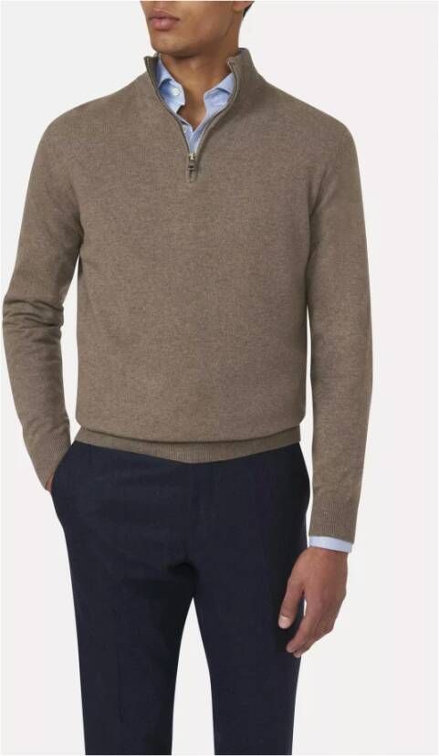 Oscar Jacobson Halfzip Patton Wol en Kasjmier Lange Mouw Bruin Heren