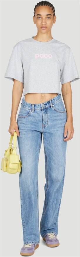 Paco Rabanne Katoenen Logo Print Crop T-shirt Grijs Dames