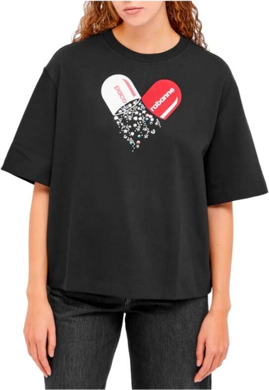Paco Rabanne Korte Mouw T-Shirt met Logo Print Black Dames