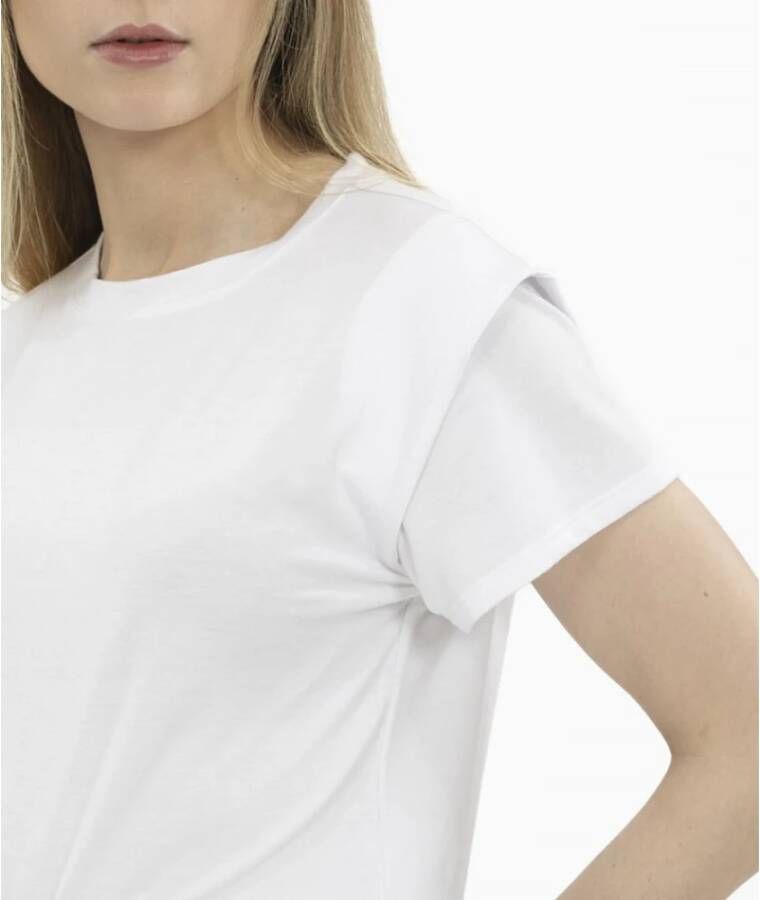 Paige Korte Mouw Cropped T-shirt met Schouderdetail White Dames