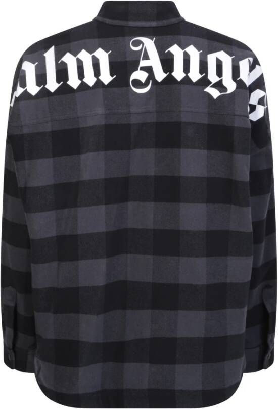 Palm Angels Geruite katoenen overhemd met logo print Zwart Heren