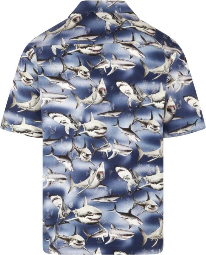 Palm Angels Katoenen Haaienprint Overhemd Blauw Heren