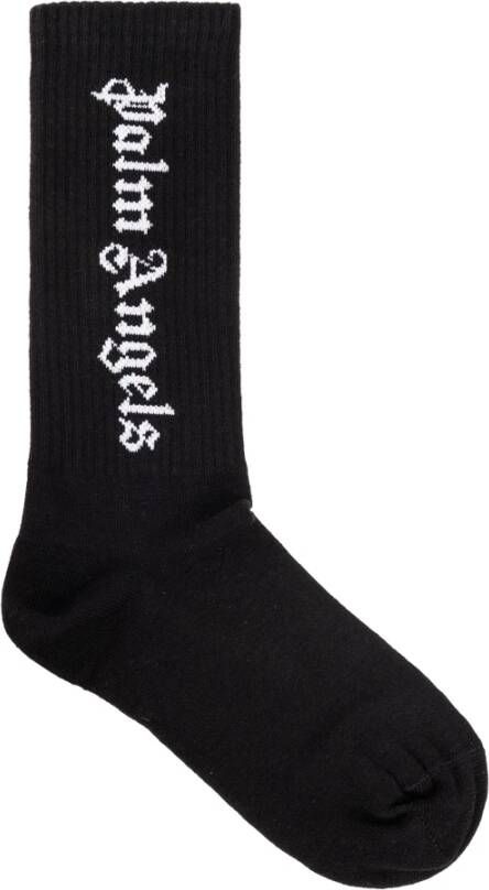 Palm Angels Kids Geribbelde sokken met intarsia logo Zwart - Foto 2