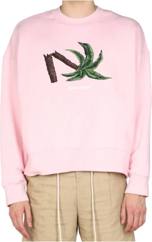 Palm Angels Roze Katoenen Sweatshirt met Logo Detail Pink Heren