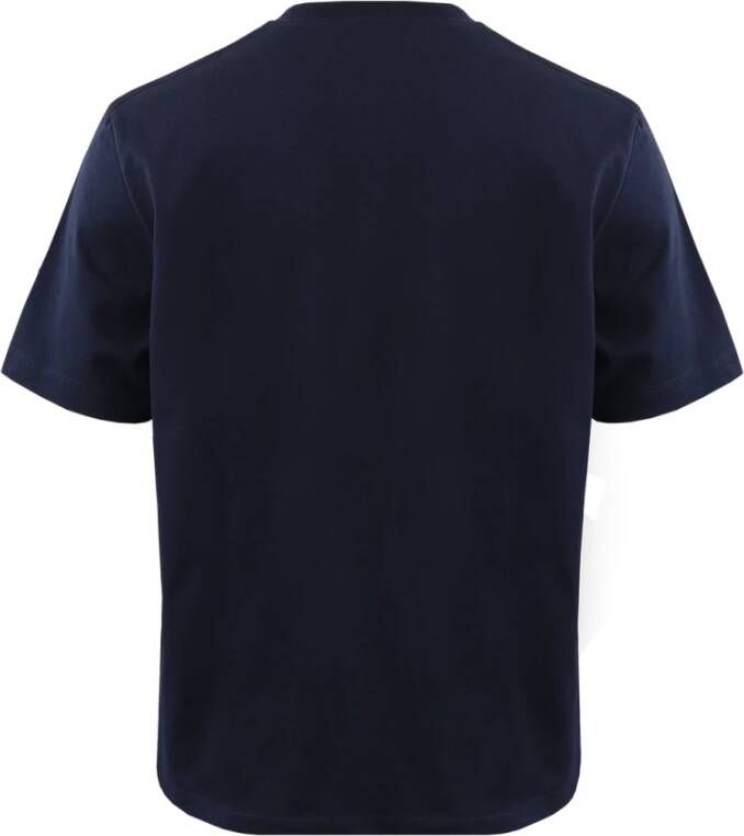 Palm Angels Blauw Katoenen Jersey Crewneck T-Shirt met Logo Trim Blue Heren